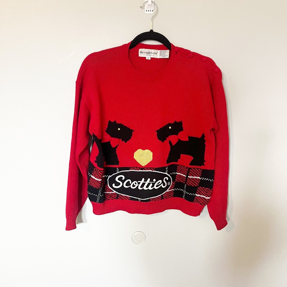 The Eagles Eye‎ Red Scottie Dogs Plaid Sweater Knit Women's Size S